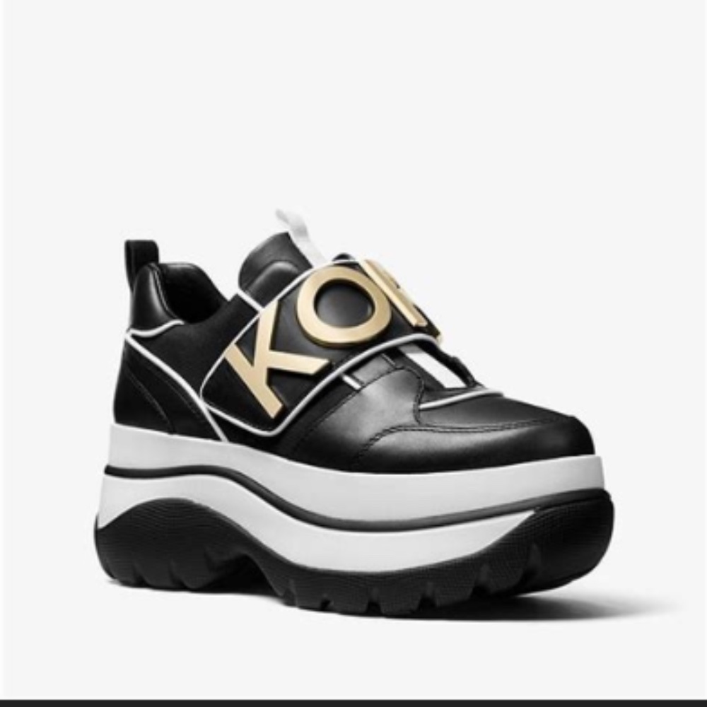 MICHAEL KORS Cortlandt Embellished Leather Platform Trainer - Black